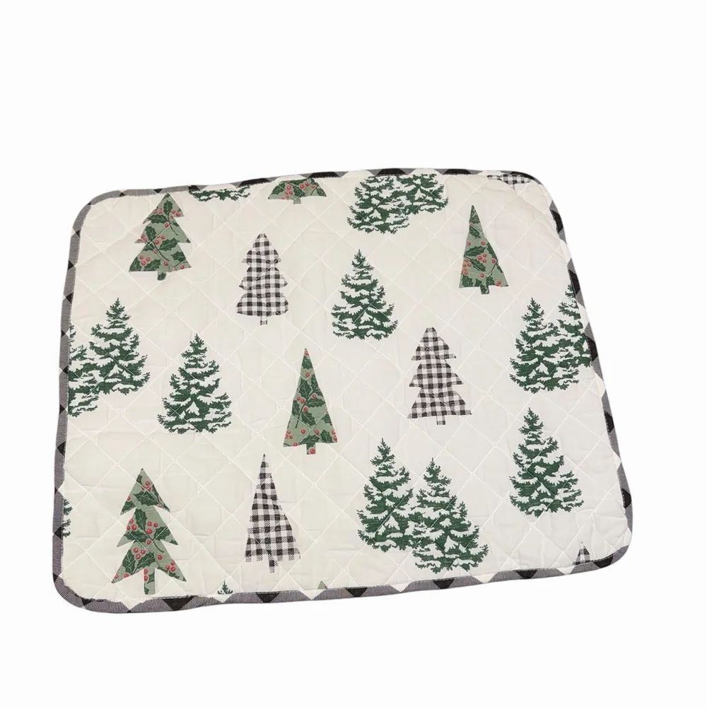 Christmas Tree Sham (1) Black White Buffalo Plaid Back 2 Tie Backs Holiday Decor
